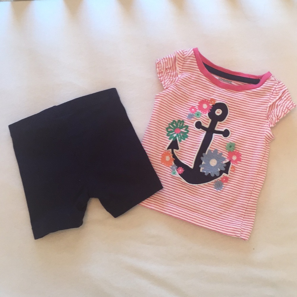 Gymboree pink and navy nautical outfit